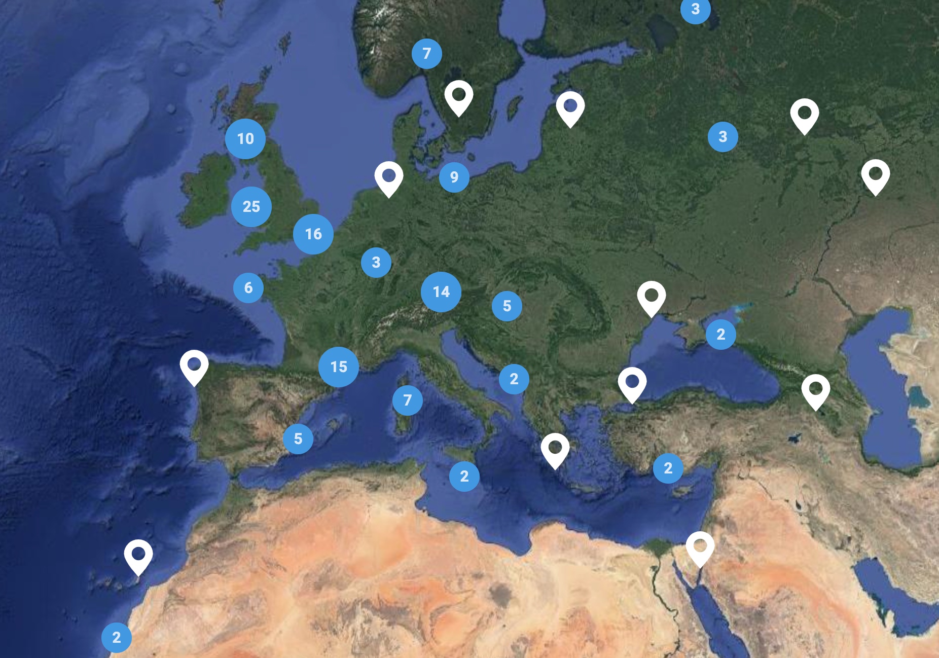 open-water-swims.com - Map of European Open-Water swim events